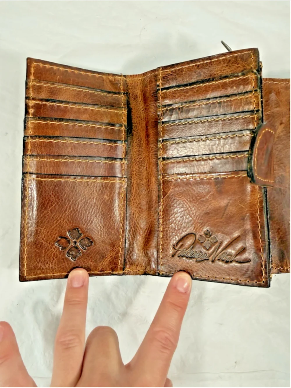 Patricia Nash Tri-Fold Wallet Organizer Smooth Brown Leather